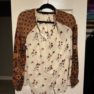 Jane and Delancey Floral and Geometric Print Blouse